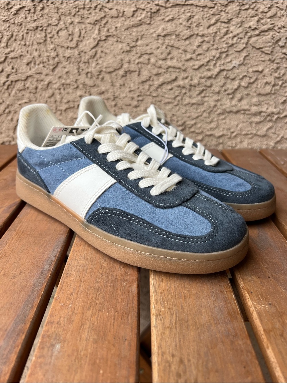 NWT Zara Combination Suede Sneakers Blue Gum Sole Retro Low Top